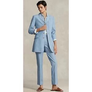 Polo Ralph Lauren Chambray Kick-Flare Crop Pants in Blue 10 NWT $348